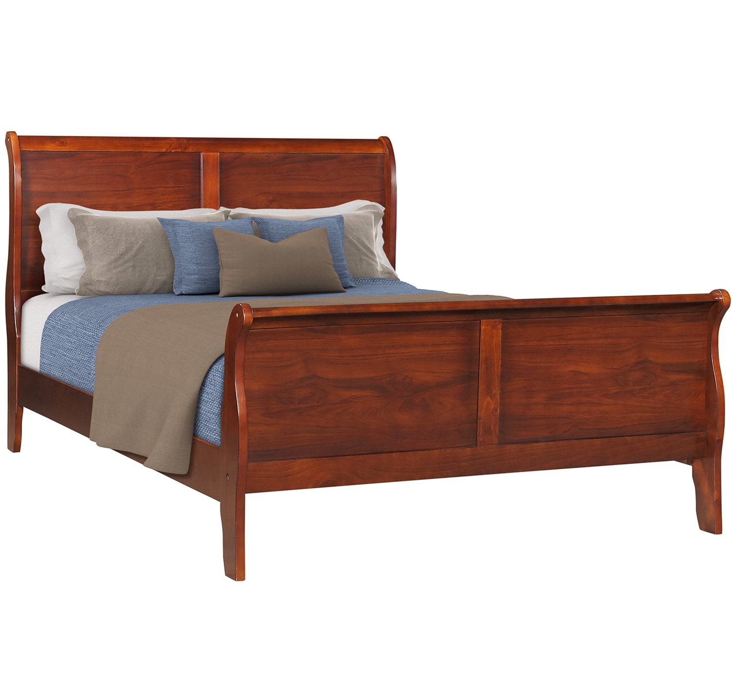 Platform Bed Queen Size Frame Solid Wood with Headboard Box Spring Needed Cherry Finish