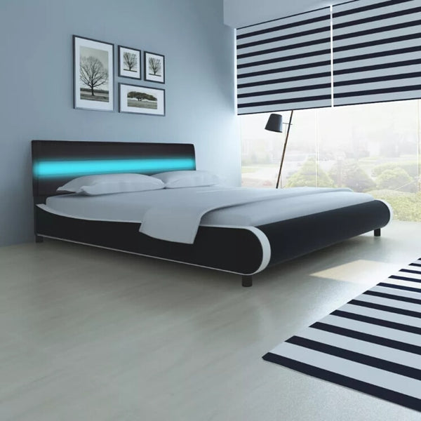 VidaXL 180 Cm Modern Synthetic Leather Bed Bed Frame Soft Beds With Headboard LED Strip Memory Mattress Home Bedroom Furniture