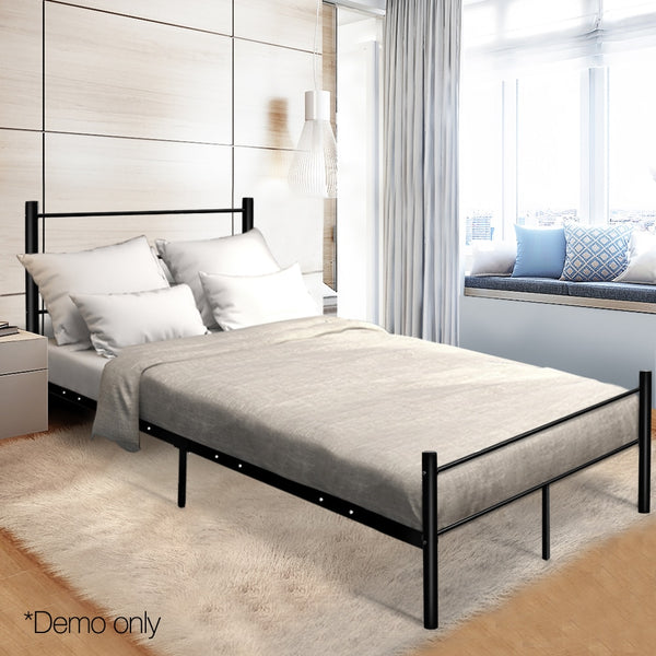 137 X 190cm Artiss Metal Double Bed Frame Black Simple Design Bed With Storage Underneath Space Bedroom Furniture A2