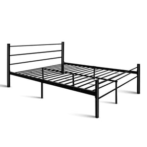 137 X 190cm Artiss Metal Double Bed Frame Black Simple Design Bed With Storage Underneath Space Bedroom Furniture A2