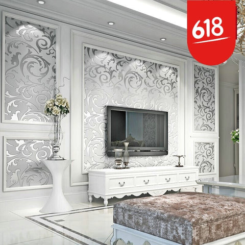 Grey 3D Victorian Damask Embossed Wallpaper Roll Home Decor Living Room Bedroom Wall Coverings Silver Floral Luxury Wall Paper