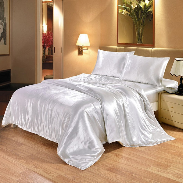 100% Satin Silk Bedding Set Luxury Queen King Size Bed Set Quilt Duvet Cover Linens And Pillowcase For Single Double Bedclothes