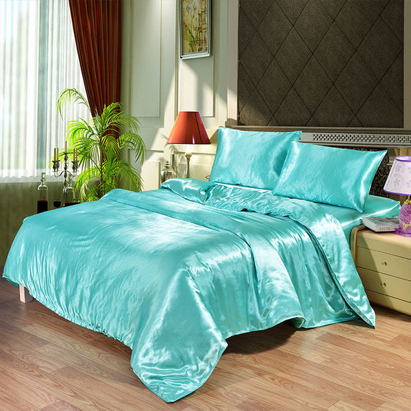 100% Satin Silk Bedding Set Luxury Queen King Size Bed Set Quilt Duvet Cover Linens And Pillowcase For Single Double Bedclothes