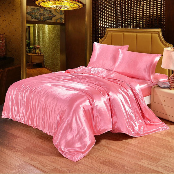 100% Satin Silk Bedding Set Luxury Queen King Size Bed Set Quilt Duvet Cover Linens And Pillowcase For Single Double Bedclothes