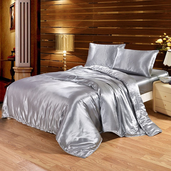 100% Satin Silk Bedding Set Luxury Queen King Size Bed Set Quilt Duvet Cover Linens And Pillowcase For Single Double Bedclothes