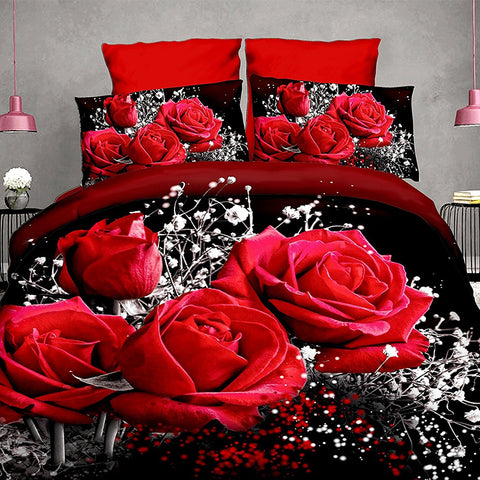 LANGRIA 3d Rose Print Bedding Sets 3 Sizes 2/3 Pcs Bed Linen Sets Bedroom Hotel Home Duvet Cover Set Bedding Sets Pillowcase Set