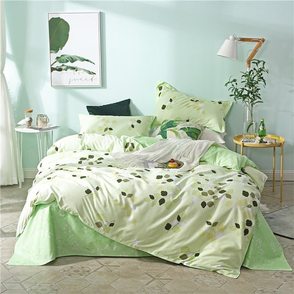 BEST.WENSD Free shipping high grade foliage soft Home Bedroom Bedding Set Quilt cover+bedsheet +pillowcases Bedclothes bed set
