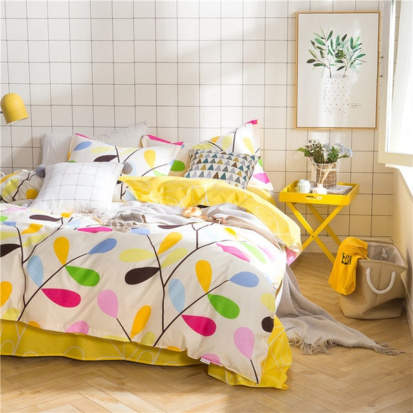 BEST.WENSD Free shipping high grade foliage soft Home Bedroom Bedding Set Quilt cover+bedsheet +pillowcases Bedclothes bed set