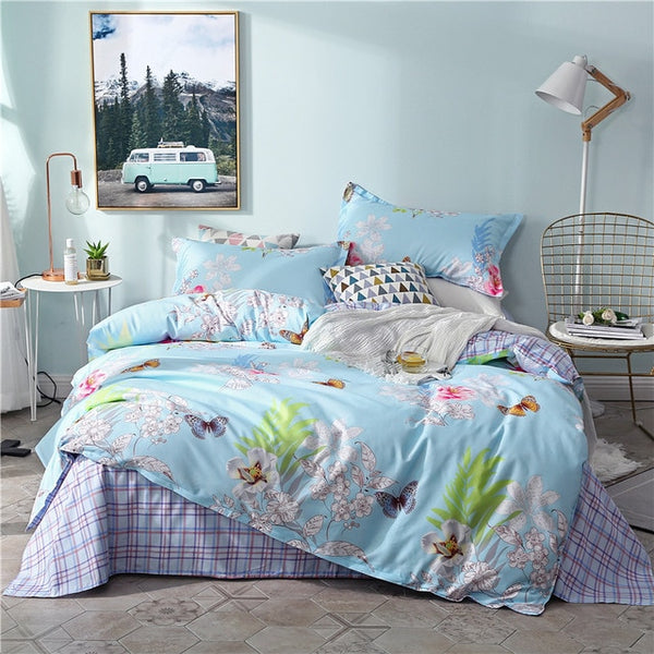 BEST.WENSD Free shipping high grade foliage soft Home Bedroom Bedding Set Quilt cover+bedsheet +pillowcases Bedclothes bed set