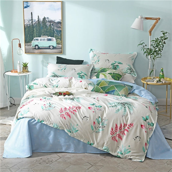 BEST.WENSD Free shipping high grade foliage soft Home Bedroom Bedding Set Quilt cover+bedsheet +pillowcases Bedclothes bed set