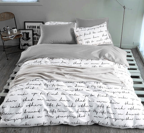 letter Printing Duvet Cover Sets King Activity Bedding sets RU USA Size,Quilt cover Sheet Set Bedroom Bedding Bed Linen Grey