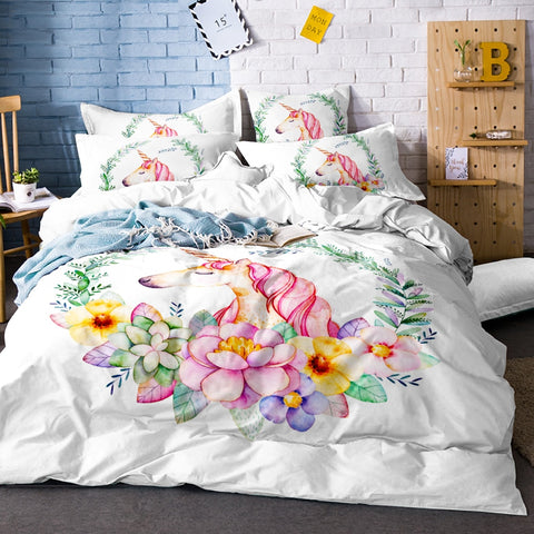 Unicorn Bedding Set Believe Miracles Cartoon Single Bed Duvet Cover Animal for Kids Girls 3pcs Rainbow Bedspreads