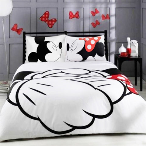 Disney black white mickey minnie valentine duvet cover set king queen full twin size bed linen set
